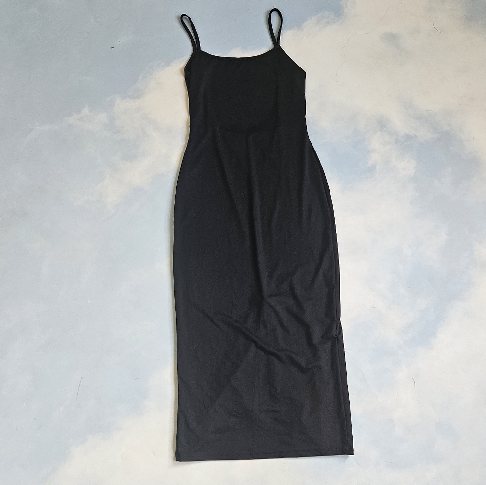 Classic Black Tank Dress Black Spaghetti Strap Dress Cocktail Dress Black Midi